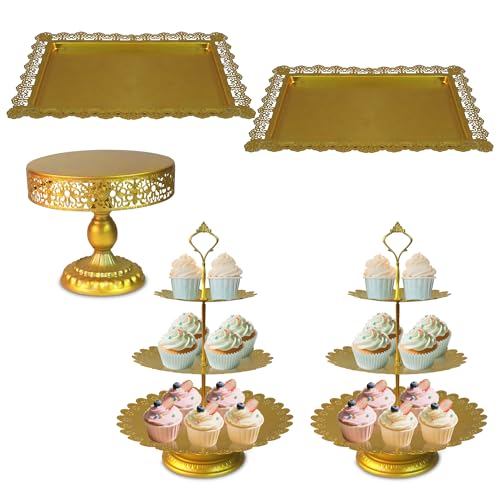 Gold Cake Stands Set, 5pcs Metal Tiered Cupcake Diaplay Stand Serving Platter for Dessert Table, Dessert Candy Fruit Tray for Wedding Baby Shower Birthday Party