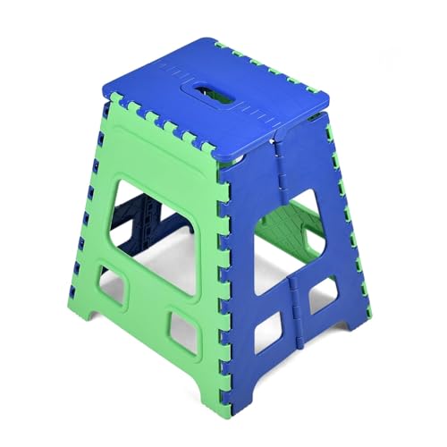 Image of U-MAX 18 Inch Folding Step Stool, Portable, Heavy Duty Plastic with Anti-Slip Surface Space-Saving Foldable Stool for Kids & Adults (Blue-Green)