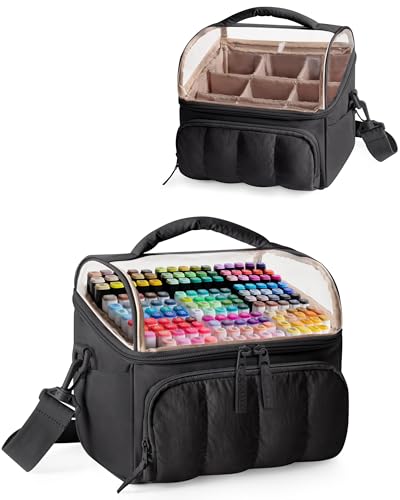 Marscamd Quilted Marker Organizer Case Holds 180 Markers, Marker Storage Organizer Bag with Dividers and Multiple Pockets (Bag Only), Black