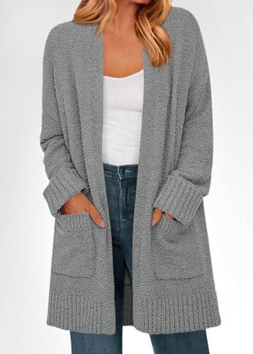 KIRUNDO Cardigan Sweaters for Women 2026 Fall Chunky Fuzzy Knit Open Front Loose Long Sleeve Sweater Coats Winter Clothing(Grey, Large) — view 4