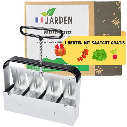 Jarden® Manuelle Erdballenpresse Anzucht – 4X quadratische Erdballen (5x5 cm) – Robuste Erdtopfpresse aus Edelstahl – Perfekt für Keimlinge & Saatgut