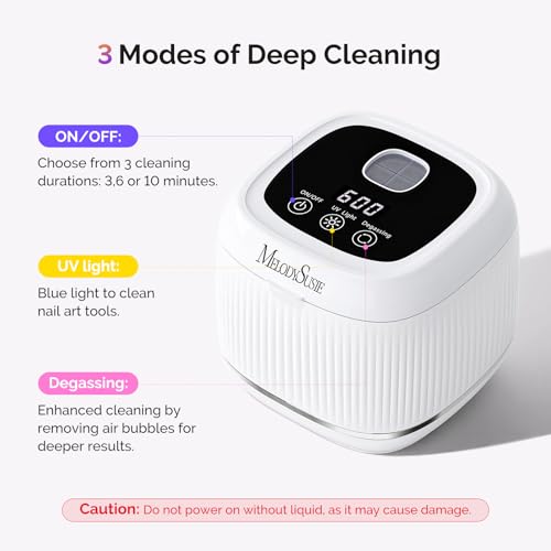 Image of MelodySusie 2 in 1 Nail Tool Cleaning Machine, 3 Timers Mode for Nail Drill Bits, Nail Art Brush, Nail Clipper, Jewelry Cleaning, Salon & Home Use, White,DL-160