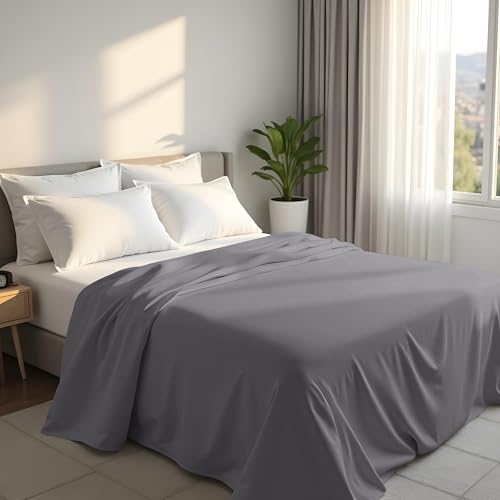 Utopia Bedding - Flat Sheet Single Size - OEKO-TEX Certified - Easy Care Soft Brushed Polyester - Microfiber Fabric - Wrinkle, Shrinkage and Fade Resistant - Grey