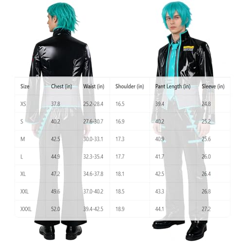jrswai Men Anime Cosplay Costume Black Patent Leather Uniform Halloween Outfits Full Set(Black,S) by jrswai - Used condition - Image 6