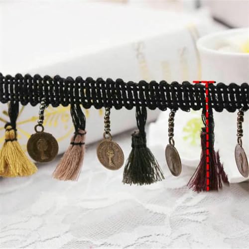 Ruban de dentelle au mètre avec franges en soie et pompons pour couture