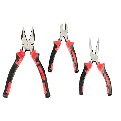 Image of Spartan 3-Piece Plier Set Combo - 6-Inch Long Nose Plier, 6-Inch Side Cutting Plier & 8-Inch Combination Plier, Chrome Vanadium Steel, Non-Slip Grip for Electrician, Home DIY & Workshop Use