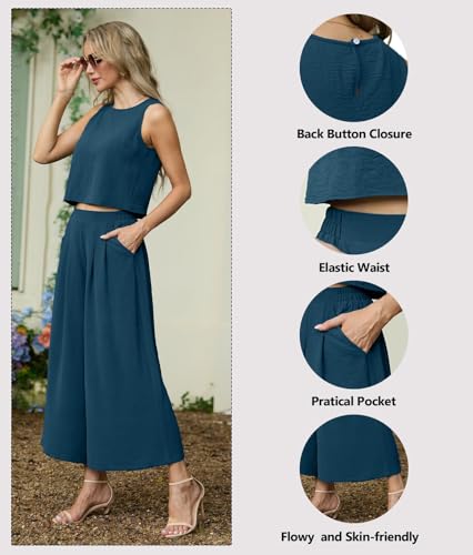 Lepunuo Two Piece Sets for Women Summer Wide Leg Pants Sets with Pockets — view 2