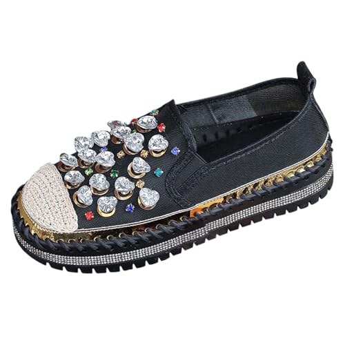 Zapatillas Deportivas para Mujer Zapatos Casuales de Mujer, Mocasines de Plataforma con decoración Diamantes imitación y Malla Transpirable, cómodos para Caminar en Primavera y Verano (Black, 42)