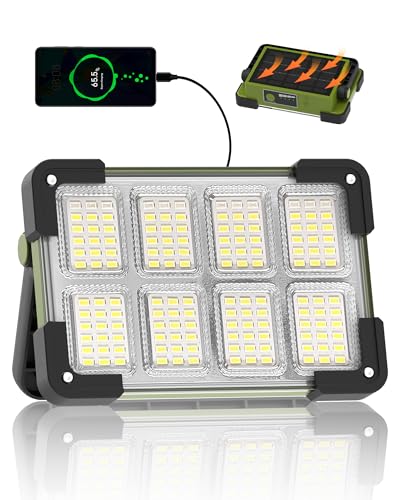 Image of 120W Solar Rechargeable Work Light, Portable Flood Light with Stand, 144 LED 10000LM Led Work Light with 4 Modes, IP66 Waterproof Outdoor Working Light for Emergency Repair Mechanic Camping
