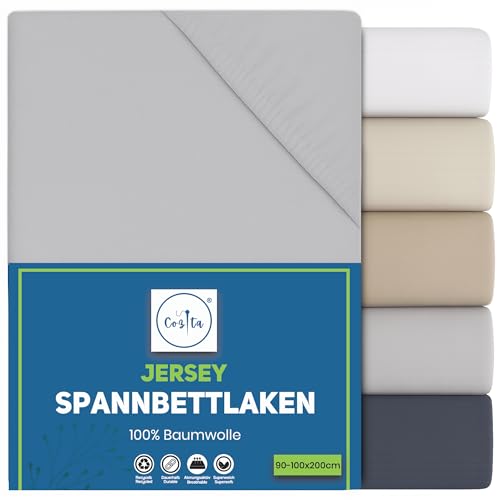 Cozita Basics Spannbettlaken 90x200cm - 100% Baumwoll Jersey Bettlaken, Öko-Tex Zertifiziert, bis 25 cm Matratzenhöhe – Silber