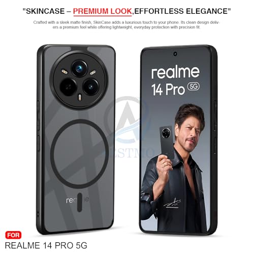 Image of AESTMO Realme 14 Pro 5G Back Cover | 360 Protection | Crystal Clear Hard Back Transparent | Compatible with MagSafe Accessories for Realme 14 Pro 5G (PC+TPU, Black Bumper)