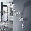 Dual 7.5" Rotatable Shower Head with Handheld Combo, 9 Spray Modes, Enjoy High Pressure Rainfall Shower, Built-In Power Wash To Clean Tub & Pet, Premium Polished Chrome Finish