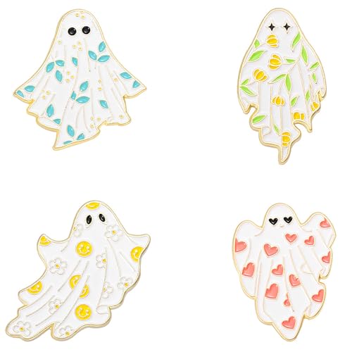 Image of Cute Ghost Enamel Brooch Pin Cute Enamel Pins Cartoon Lapel Pin for Jackets Backpacks Hat Decoration 4Pcs