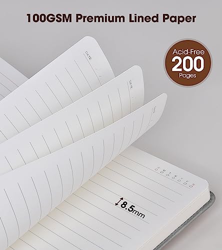 Image of Lined Journal Notebook with Pen, A5 Personalized Hardcover Leather Journal for Men Women, 200 Pages 100 GSM Thick Paper College Ruled Notebooks for Work Travel School Writing Diary 5.9 inch X 8.4 inch Grey