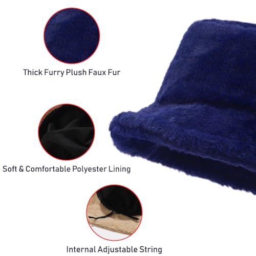 Image of Bucket Hat Women Furry Fuzzy Bucket Hats for Ladies, Winter Warm Fluffy Plush Faux Fur Hat for Women
