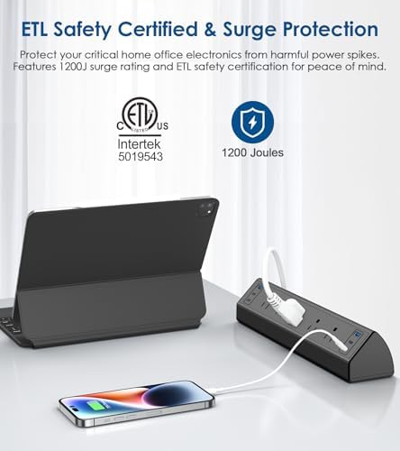 Jgstkcity Desk Clamp Power Strip USB C,40W Total Fast Charging Station,4 PD 20W USB C Ports,Desk Edge Mount Surge Protector,5 Outlets,Fit 1.96" Tabletop Edge,ETL Listed - 2