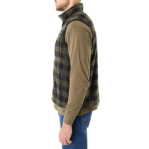 Image of Smith's Workwear Men's Smith's Workwear Sherpa-lined Plaid Micro Polarfleece Vest With Zip Pockets