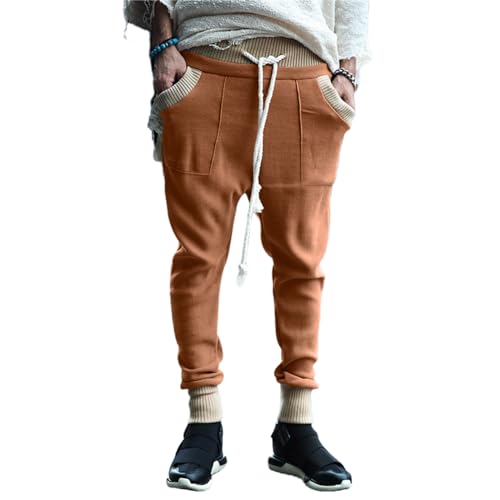 Mens Novelty Pants Drawstring Slim Fit Knitted Sweatpants Casual Loose Lightweight Fashion Trousers with Pockets