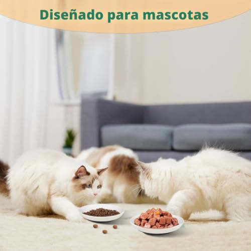 Miniatura 6 de Hejo 2 Piezas Comedero Para Gatos, Comedero Gato Ceramica Antideslizante, Cuencos Plano, Glato Gato Para Aliviar La Fatiga De Los Bigotes, Para Gatos Perros Pequeño Y Mascotas