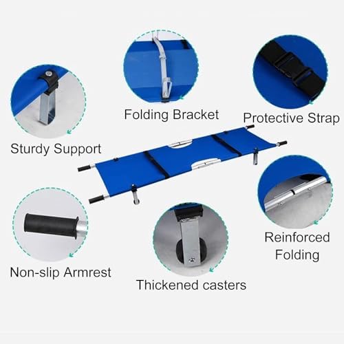Portable Foldable Stretcher for Medical Rescue - Heavy-Duty Galvanized Steel with 2 Reinforced Rollers, Ideal for Hospitals and Sports Venues