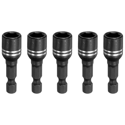 Image of sourcing map 5pcs Magnetic Nut Driver 8mm Hex Drive Socket 1.65" Length Power Screw Drill Bits Socket Wrench Tools with 1/4" Quick Change Hex Shank for Power Drills Impact Drivers, Black