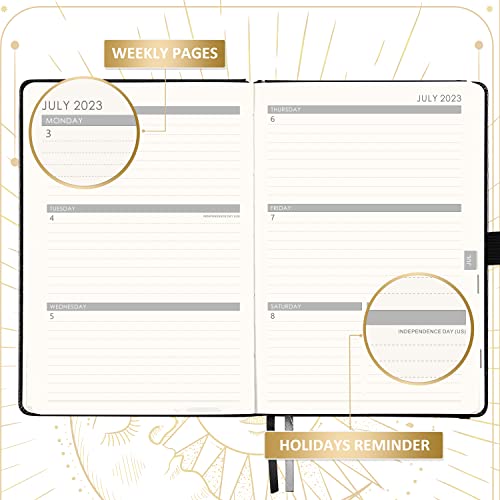 2023-2024 Planner - Academic Weekly Monthly Planner 2023-2024, July 2023 - June 2024, 5.75" X 8.25", Hardcover Faux Leather With Pen Loop, Back Pocket With 40 Notes Pages - The Sun And Moon #TOP2