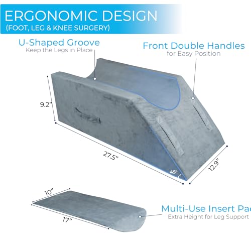 Elevation Pillows for Leg After Surgery, Memory Foam Adjustable Wedge Pillow with Shower Cast Cover, Urinal Bottle & Grabber Reacher | After Surgery Must Haves, Reduces Swelling & Supports Circulation — view 3