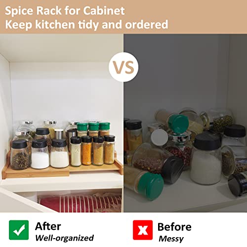 Rosos Spice Rack Organizer For Cabinet 2 Pack, Bamboo Spice Rack Organizer For Countertop Expandable From 8.7-15Inch, 3-Tier Durable Spice Organizer For Cabinet, Natural #TOP3