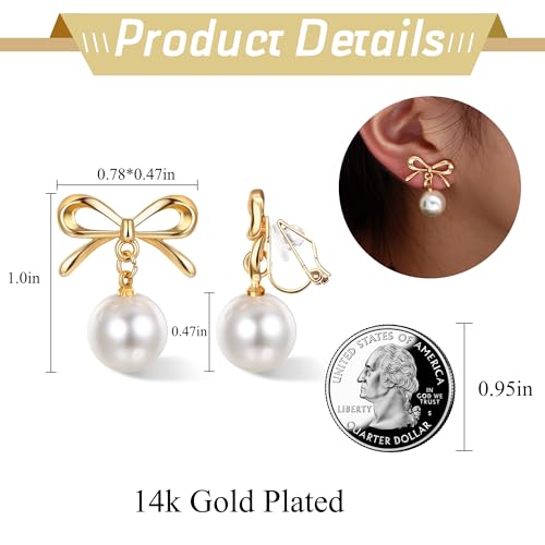 ORAZIO Clip On Earrings,Pearl Clip on Earrings for Women Long Pearl Drop Dangle Earrings,Lightweight Bow Heart CZ Clip On Hoop Earrings - Statement Fake Earrings Ear Clips Jewelry for Wedding Bridal2