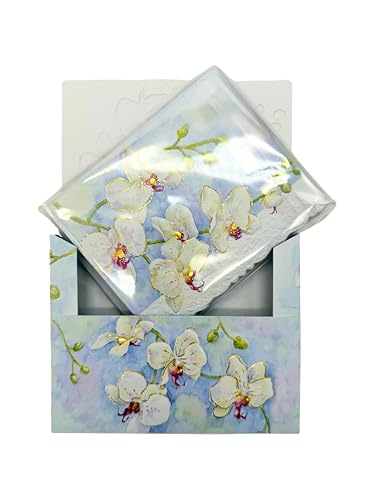 Image of Poster Foundry White Orchid Boxed Note Cards by Carol Wilson. 10 embossed 4x5 Die-Cut Notecards and Matching Envelopes in Decorative Gift Box with Magnetic Flap. NCP2213