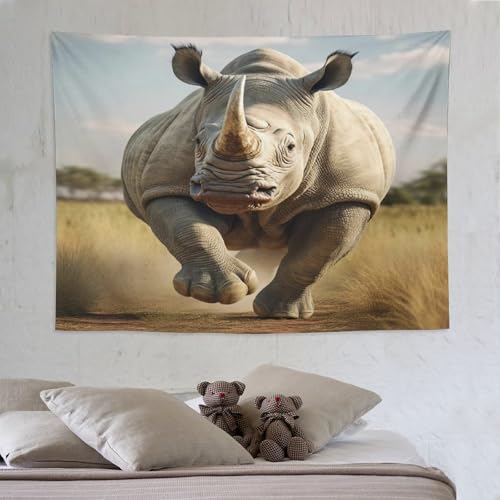 Tapisserie rhinocéros 3D pour transformer un mur blanc en chambre