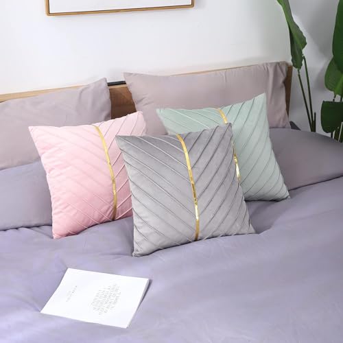 Image of Velvet Throw Pillow Covers 24x24 inch Pack of 2 Gold Decor Gray