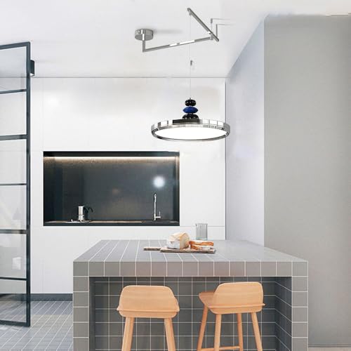 Suspension à bras oscillant chromé et luminaire télescopique réglable - 7