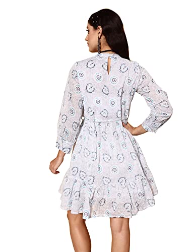 Image of ishin Women's Mini Cotton Blend Embellished A-Line Tiered Dress