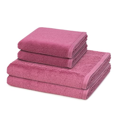 Vossen - 4 teiliges Frottier-Set - Vegan Life (2 X Handtuch 2 X Duschtuch im Set) - 580 g/m2 - Baumwolle - Frottee - saugstark - weich und flauschig - BlackBerry