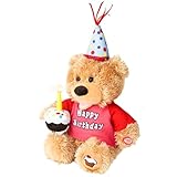 Humor Ted Dancing Singing Happy Birthday Interactive Teddy Bear Stuffed Animal W/Cupcake,Singing Stuffed Animals Musical Animated Plush Toy W/Glow Candle, Teddy Bear Birthday Gift for Kids Adults,12'