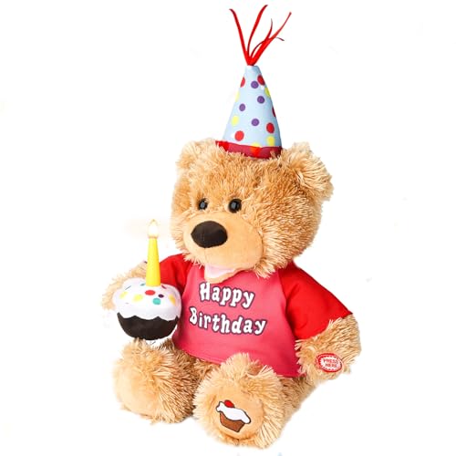 Humor Ted Dancing Singing Happy Birthday Interactive Teddy Bear Stuffed Animal W/Cupcake,Singing Stuffed Animals Musical Animated Plush Toy W/Glow...