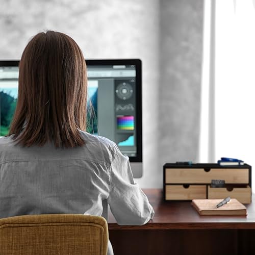 Organisateur Bureau Bambou 3 Tiroirs Noir, Relaxdays