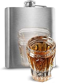 Butelka na napoje ze stali nierdzewnej o pojemności 0,5 l, kolor srebrny, z nakrętką  szczelna, pojemność 500 ml, 17 x 13 x 3 cm, wielokrotnego użytku, butelka na wódkę, butelka kieszonkowa, pojemność 16