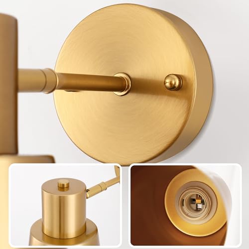 Image of DORESshop Battery Operated Wall Sconces Set of Two, Dimmable & Adjustable Gold Wall Lights, Rechargeable Wireless Wall Sconce with Remote, Not Hardwired LED Wall Lamps for Bedroom Living Room E26