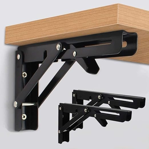 Folding Shelf Brackets, 40cm Heavy Duty Collapsible Shelf Bracket, Black DIY L Bracket for Workbench Folding Table Hinge, Max Load, (1-Pair)-picture-23