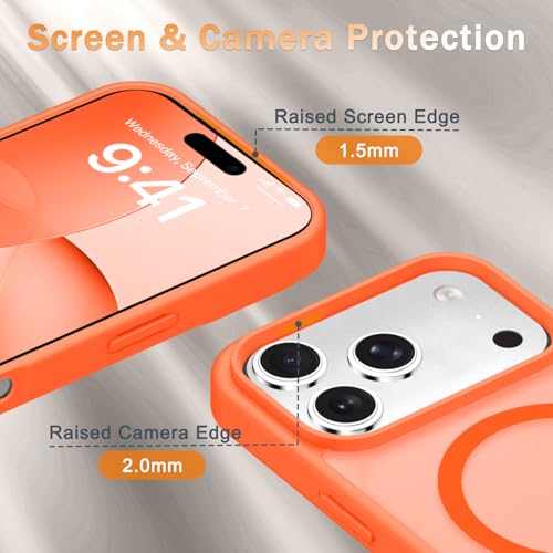 Image of YENAPOON for iPhone 17 Pro Max Case, Matte Magnetic Phone Cover [with 1 Screen Protector] [Support for MagSafe] [Shockproof Military Grade Protection] Translucent Frosted Back, Orange