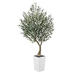 Artificial Olive Tree 6ft, Tall Fake Tree for Indoor & Outdoor Decor with Black Pot & Pebbles, UV Resistant Silk Leaves, Realistic Faux Potted Plant for Living Room,Office,Home Decor,VN137