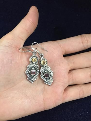 Boucles d'oreilles grenat citrine hypoallergéniques en argent véritable - 2
