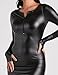 TDNZSEL Women's PU Faux Matte Leather Stretchy Mini Dress for Women Elastic Bodycon Sheath Dress with Long Sleeves Mini Skirt Black