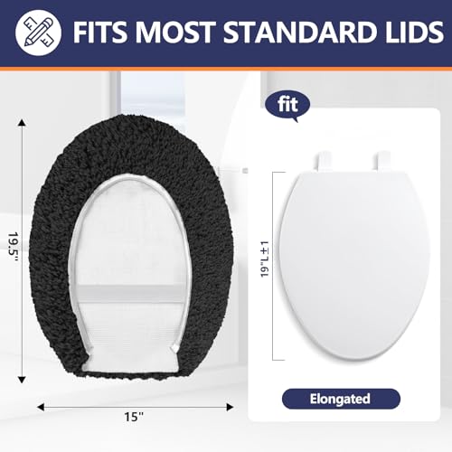 Baahrnom Luxury Toilet Lid Cover 19.5\"x 16\" Machine Washable Solid Seat Covers Adjustable Rubber Backing Fits Most Oval Elongated and Oblong 18\"-19.5\" Toilet Seat
