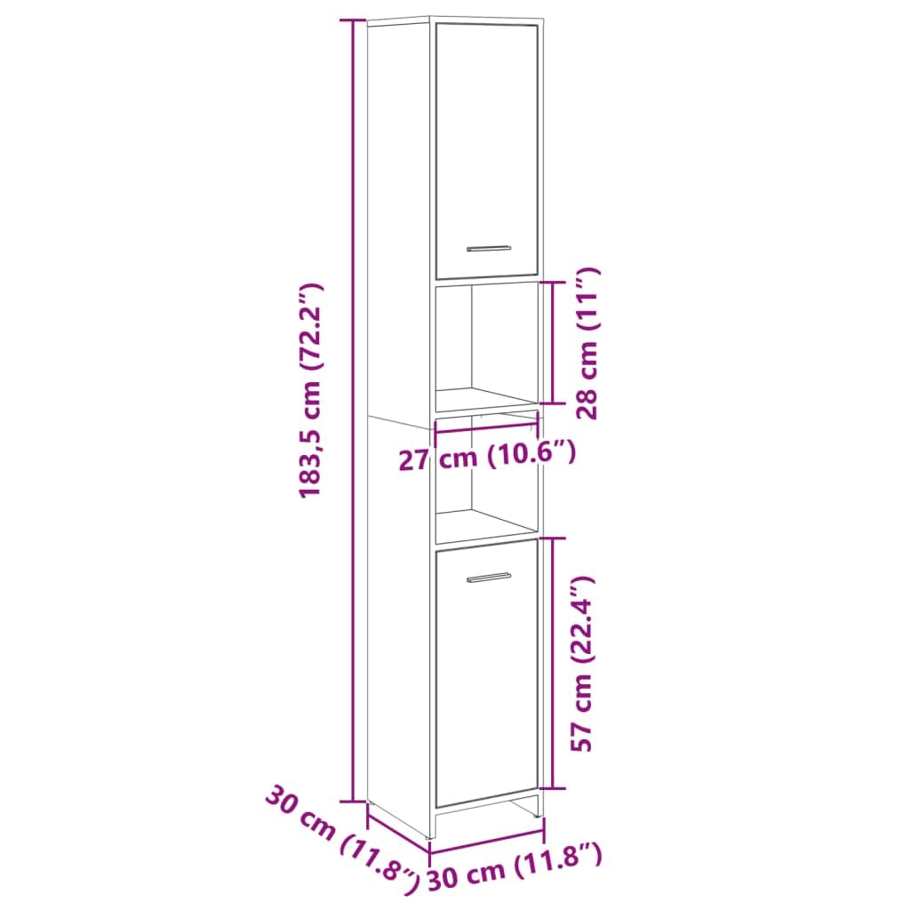 Armario de Baño vidaXL Madera contrachapada Color Roble 30x30x183,5 cm, Armario de Almacenamiento de Baño