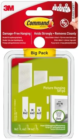 Command Picture Hanging Strips, Value Pack - 8 Sets L & Designer Hooks - Medium - White - Pack of 6 Hooks and 9 Medium Strips for Indoor Use - Organise Without Damage