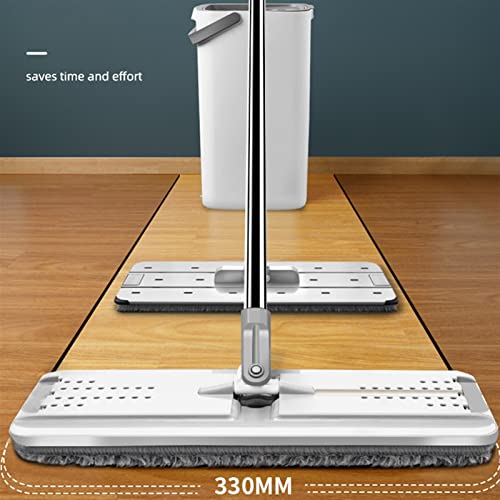 FURUIWUFENG wischmopp Der neueste Mopp mit Eimer Set Handfreie Reinigungswerkzeug Mikrofaser Mopp mit Eimer Kitchenreinigung Flacher Squeeze Mop bodenwischer (Color : White-6 Cloth) – Bild 5