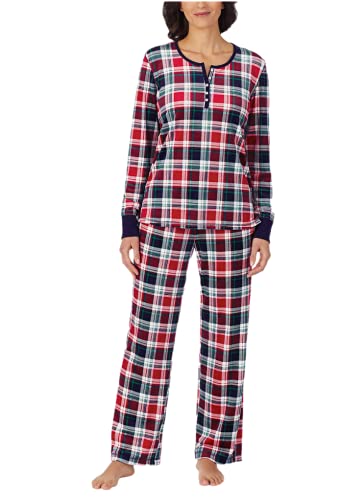 Nautica womens 2 piece fleece pajama sleepwear set (small, red)